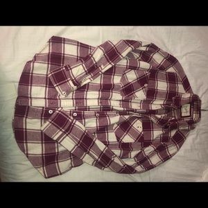 Burgundy/White plaid flannel. Size Small
